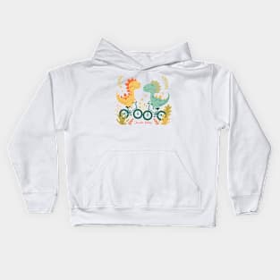 Dinosaur riding an exercise bike Kids Hoodie